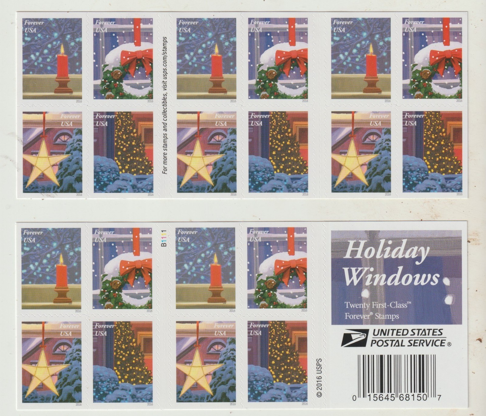 USPS Holiday Wreaths 2019 0ne ounce rate Booklet of 20 Stamps Sent from OKC, OK