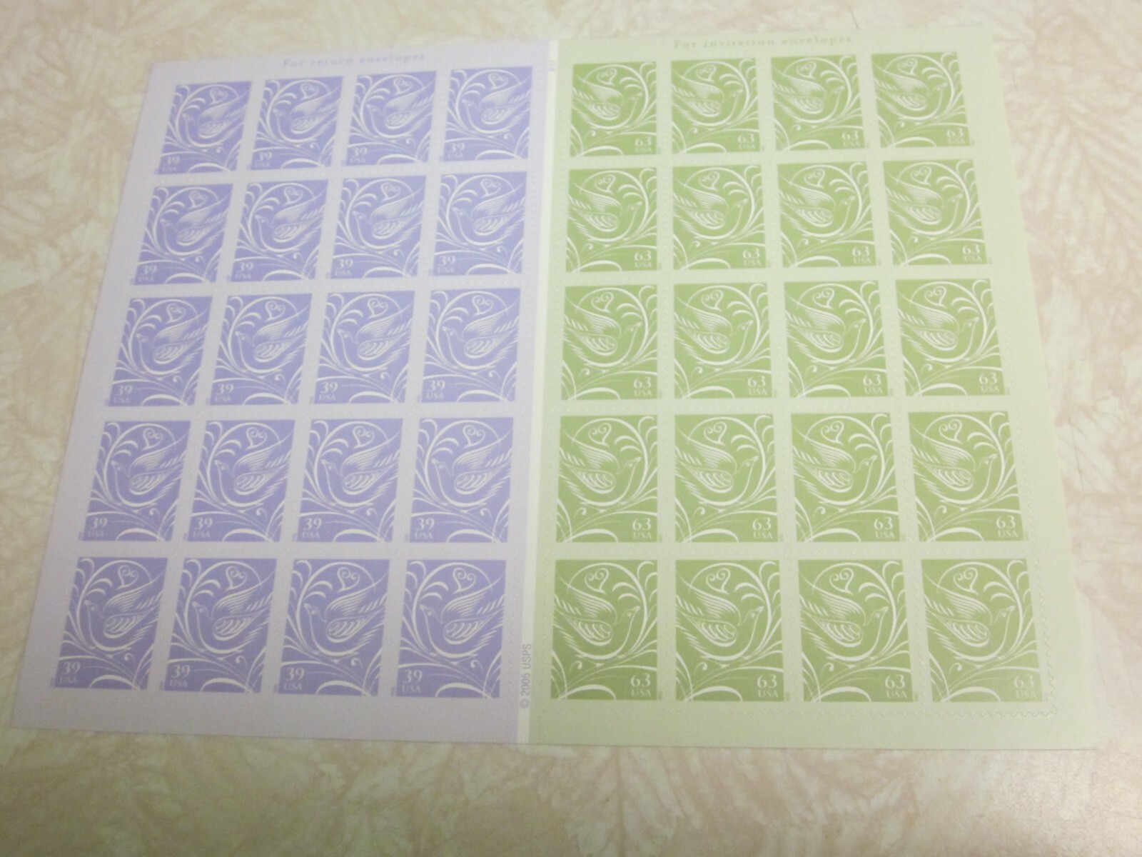 #3998-99 OUR WEDDING Sheet of 20-39 Cent & 20-63 Cent Stamps MNH Free Shipping