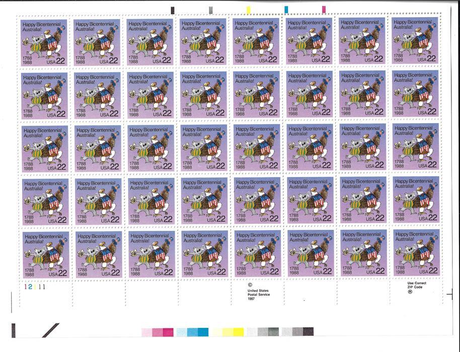 US SCOTT 2370 PANE OF 40 HAPPY BIRTHDAY AUSTRALIA STAMPS 22 CENT FACE MNH