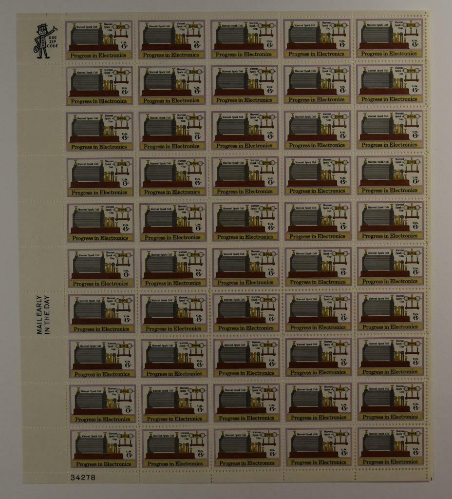 US SCOTT 1500 PANE OF 50 PROGRESS IN ELECTRONICS 6 CENT FACE MNH