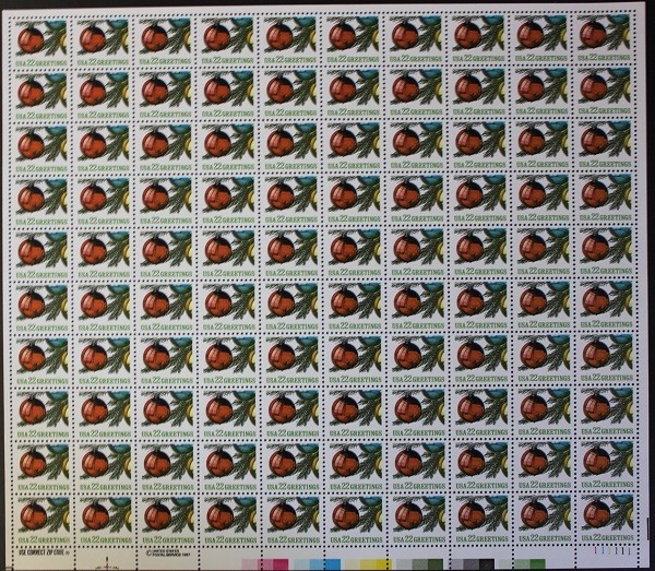 United States 22¢ 1987 CHRISTMAS ORNAMENT #2368 MNH Full SHEET FACE VALUE