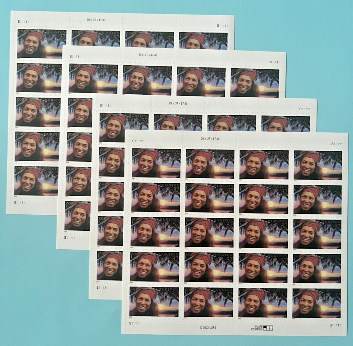 #3748 Zora Neale Hurston Folklore 37¢ – 4 Sheets x 20 = 80 Stamps FV$29.60