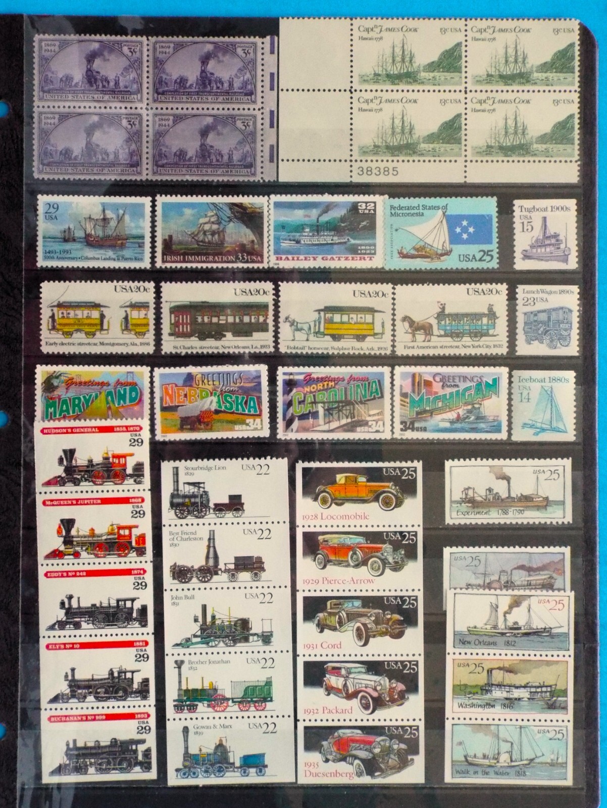US Postage Stamps Face Value $45+ Unused Lot #125 Sheets Blocks Transportation