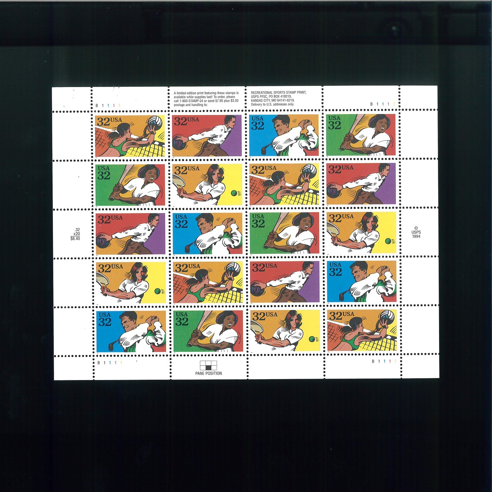 United States 32¢ Recreational Sports Postage Stamp #2961-65 MNH Full Sheet
