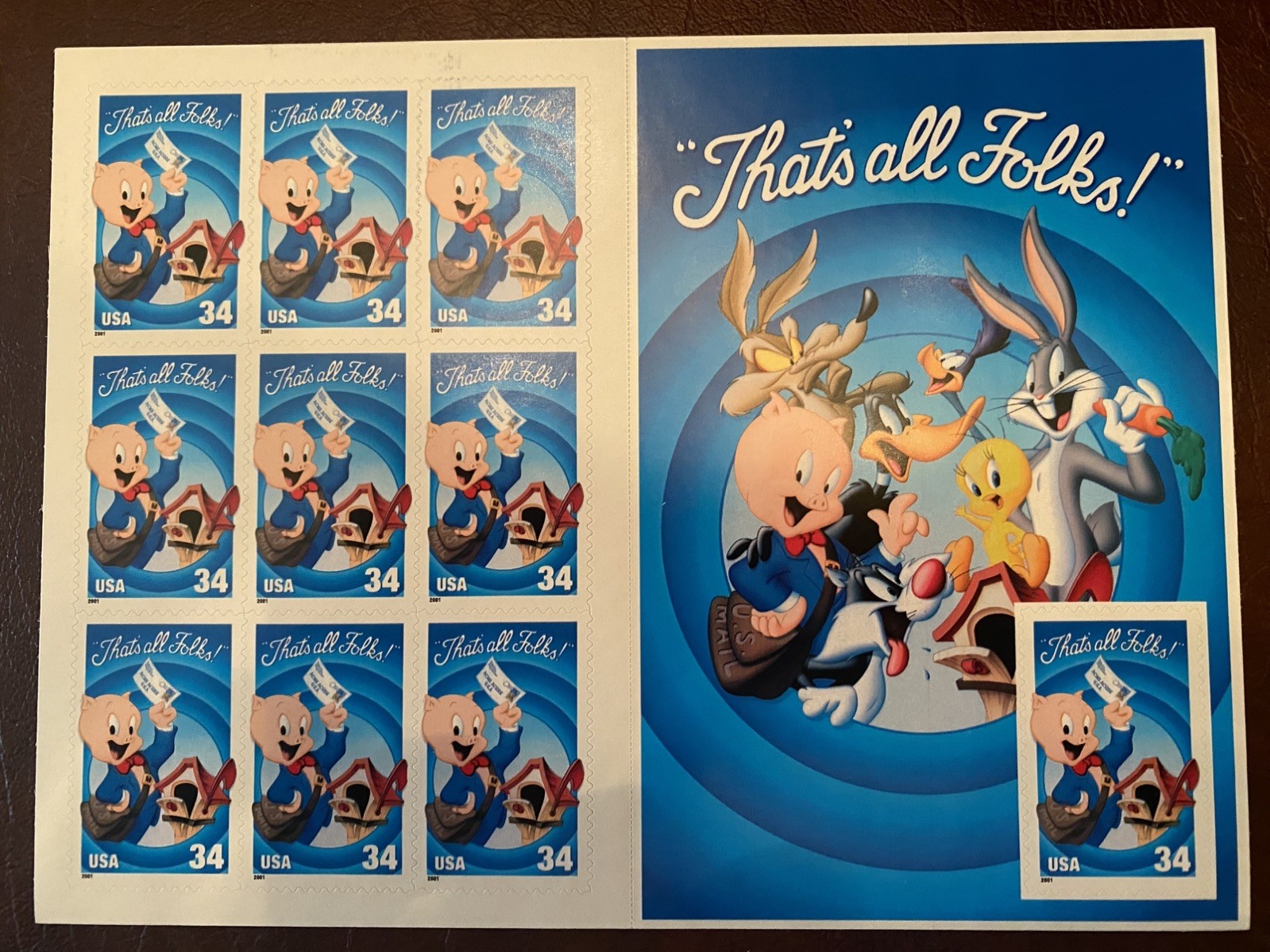 LOONEY TUNES US Postage Stamp Lot 4 Sheets “That’s All Folks!”
