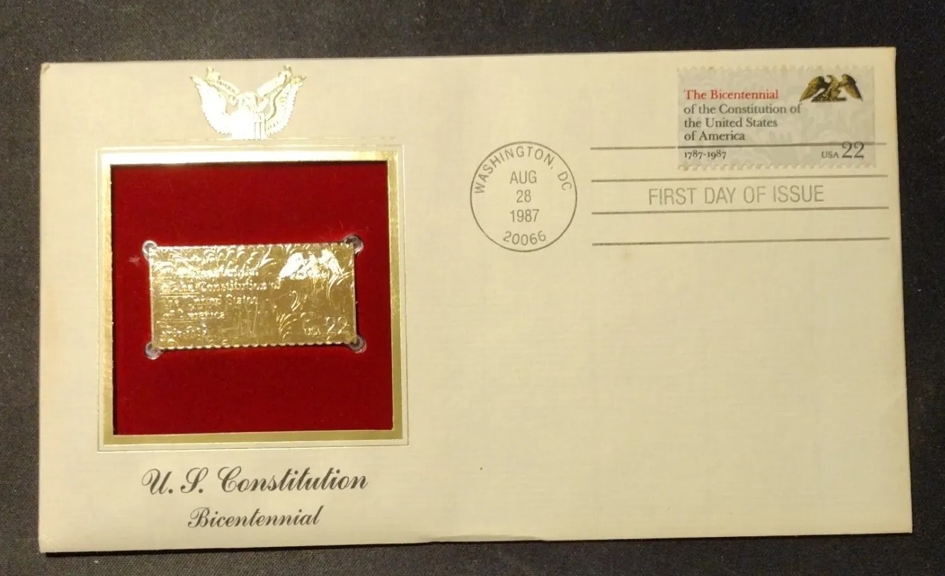 U.S. Constitution 1987 FIRST DAY ISSUE 22 CENT STAMP GOLD Bicentennial