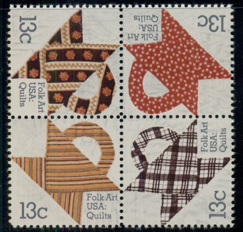#1745-8 13¢ QUILTS LOT OF 100 MINT BLOCKS, SPICE UP YOUR MAILINGS!