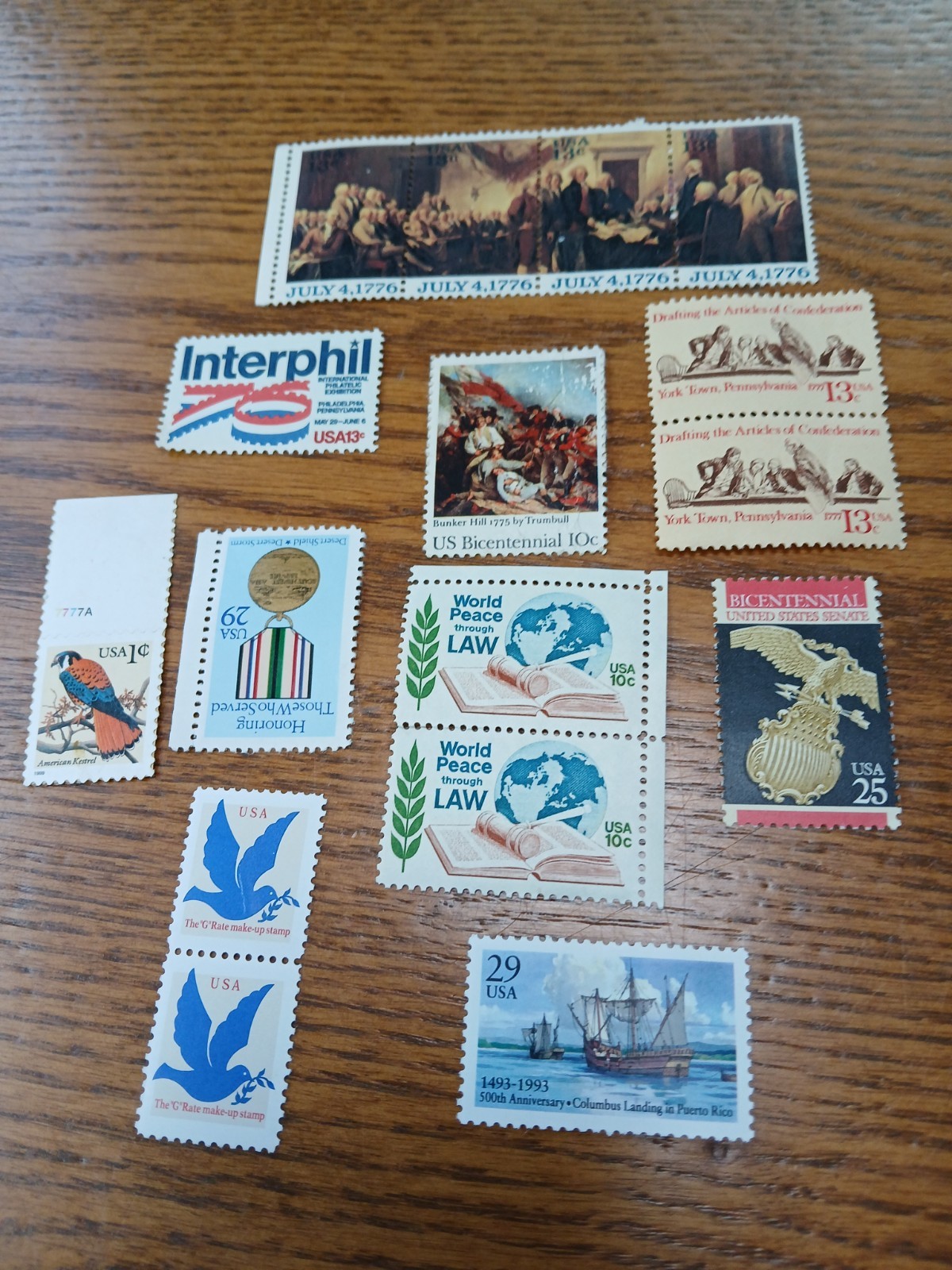 USPS 17 stamps Bicentennial, peace, interphil, bunker hill, 10-29 cents