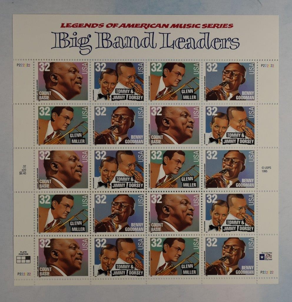 US SCOTT 3096 – 3099 PANE OF 20 BIG BAND LEADER STAMPS 32 CENT FACE MNH