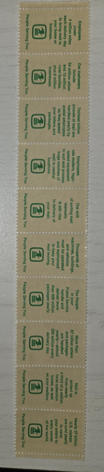 US 8 Cent Postal Service People. Strip of 10. MNH