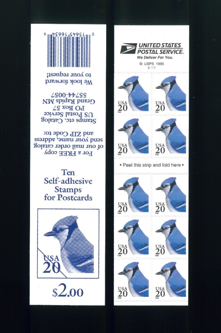 United States 20¢ Blue Jay Postage Stamp #3048a Full Booklet