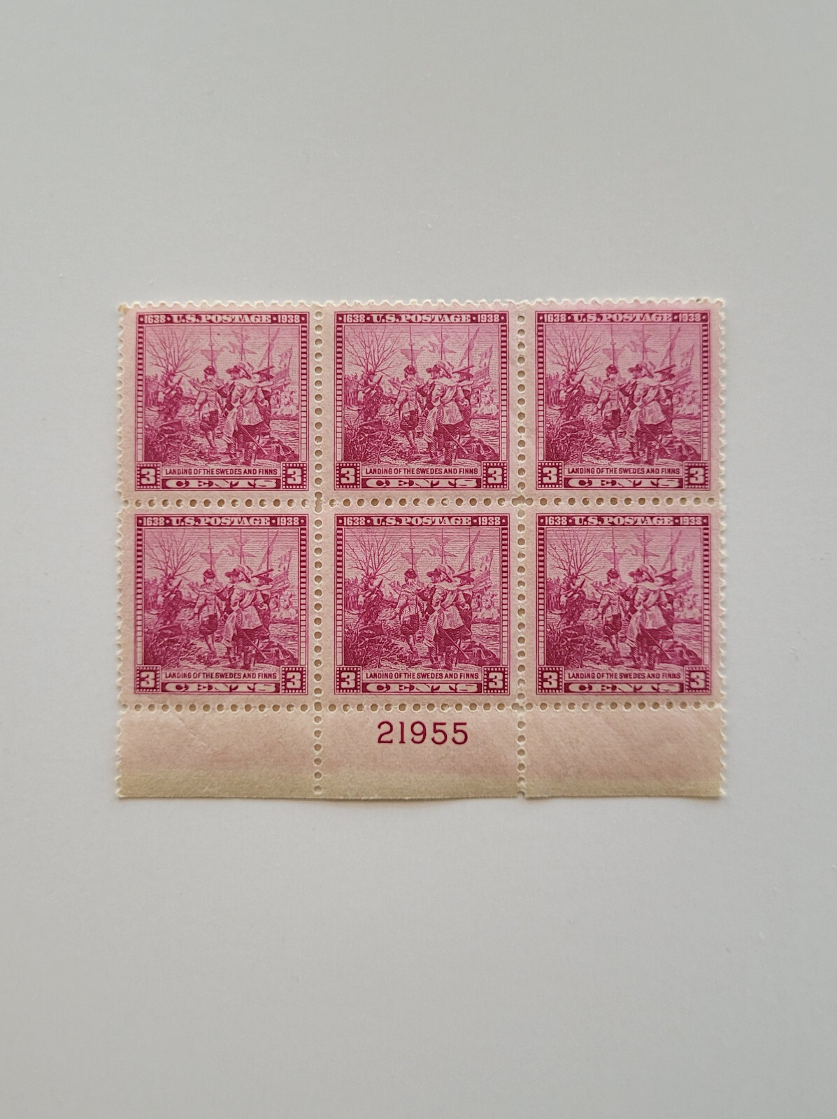 Scott #836 1938 Landing of Swedes & Finns US Postage 3c Block of 6 MNH OG