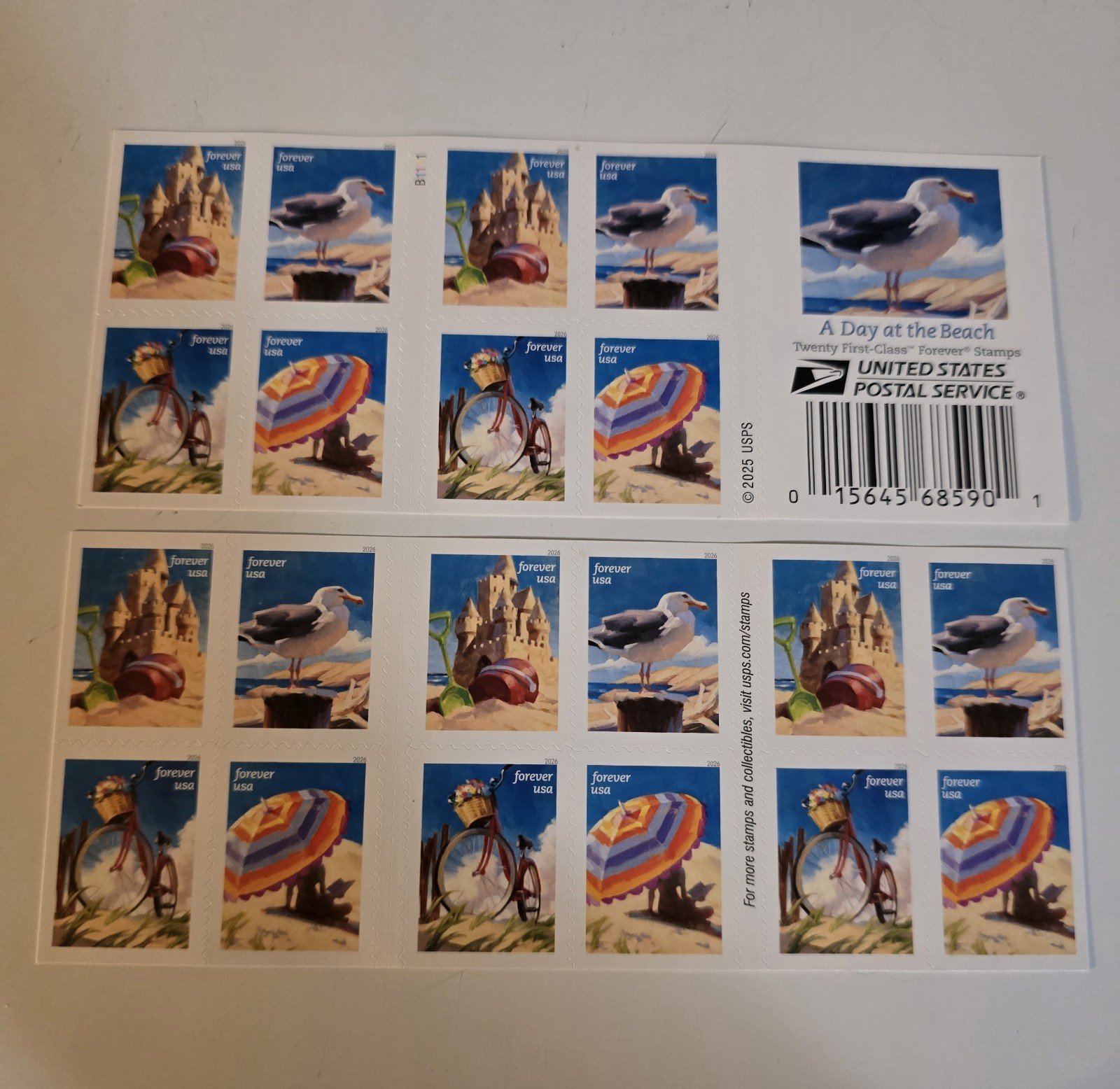 USPS A Day at the Beach Booklet of 20 Forever Stamps (6073a) MNH