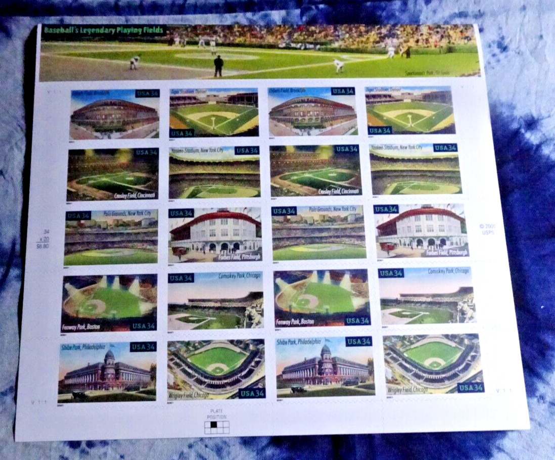 US 3510-3519 (LEGENDARY MAJOR LEAGUE BASEBALL FIELDS) PANE OF 20 (34c) STAMPS**