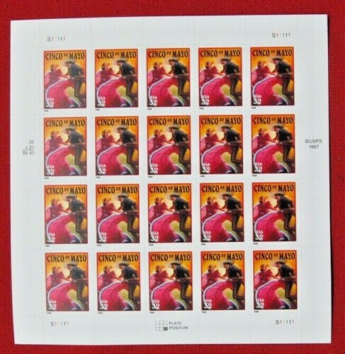 Three Sheets / Panes x 20 = 60 of CINCO DE MAYO 32¢ US Postage Stamps USA # 3203