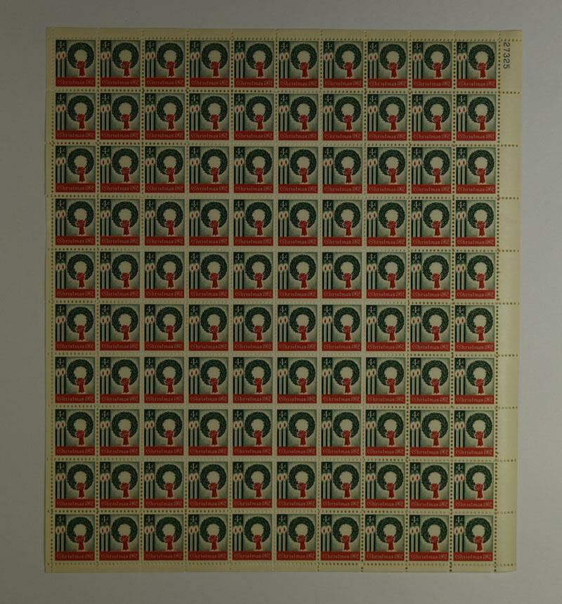 US SCOTT 1205 PANE OF 100 CHRISTMAS 1962 STAMPS 4 CENT FACE MNH