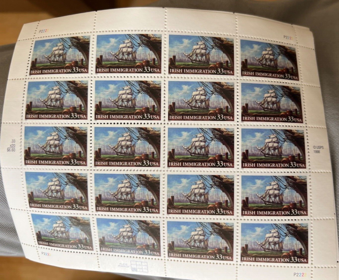 See Photos. US SCOTT 3286 PANE OF 20 IRISH IMMIGRATION 33 CENTS FACE MNH