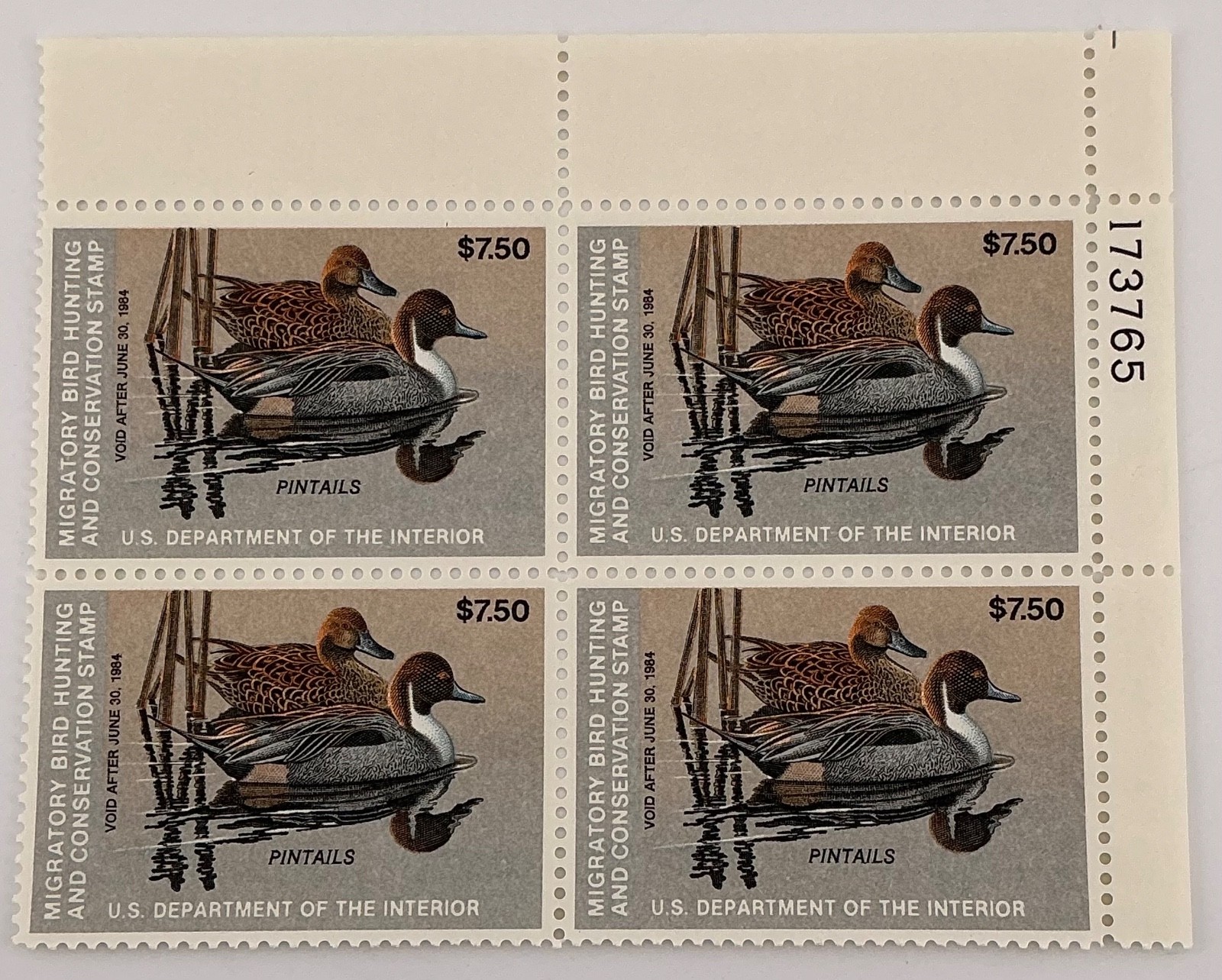 1983 US Federal Scott #RW50 Pintails Block of 4 MNH