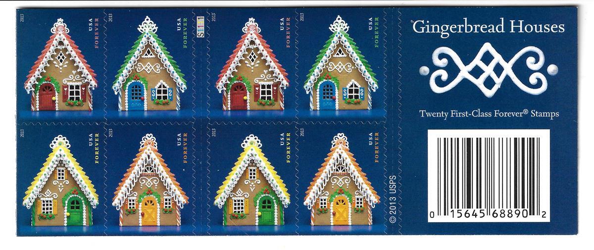 2013 GINGERBREAD HOUSES BOOKLET PANE OF 20 STAMPS FOREVER MNH 4820b