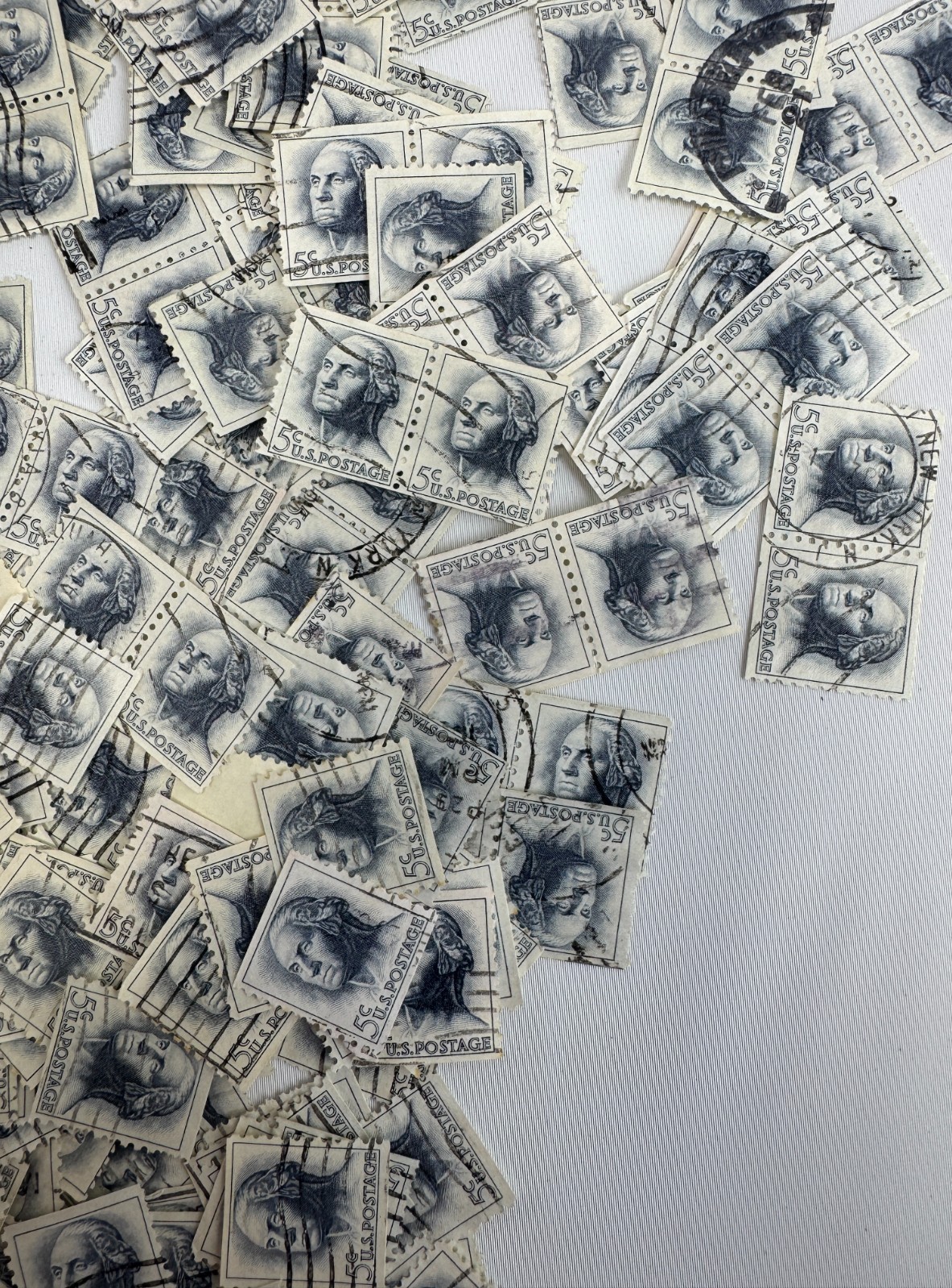 Cancelled Vintage Large Lot of Used US George Washington 5cent Definitive Stamps