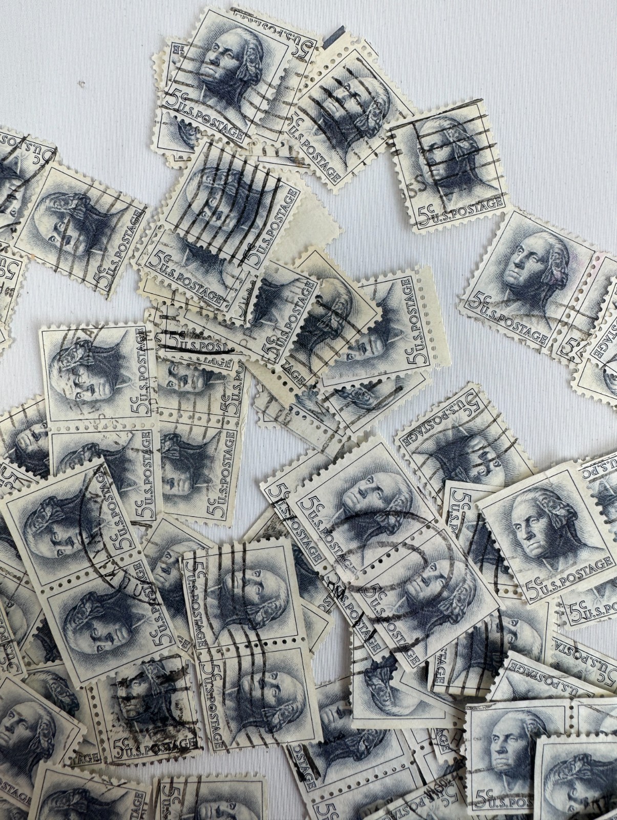 Cancelled Vintage Large Lot of Used US George Washington 5cent Definitive Stamps