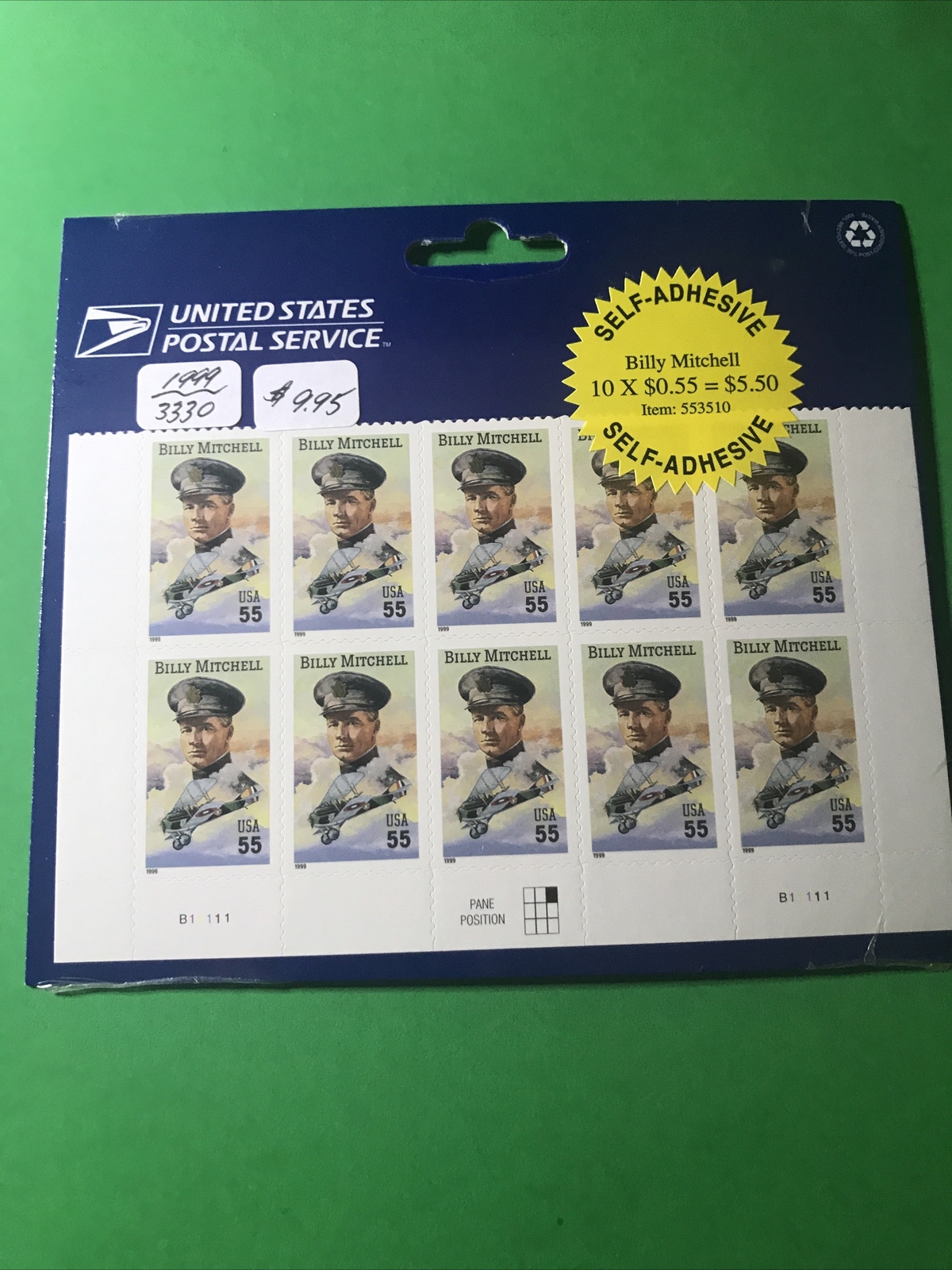 SCOTT#3330 Billy Mitchell 55 cent 10 Stamps MNH 1999(NIP)
