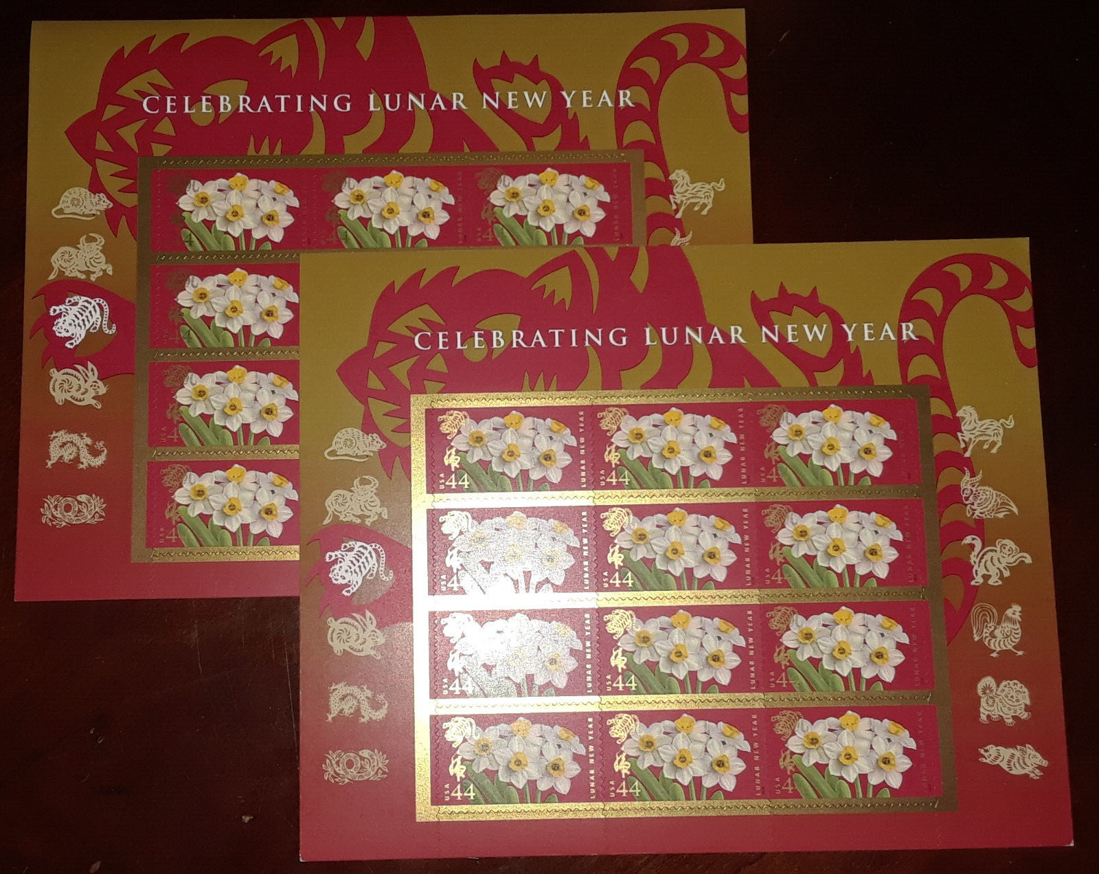 Three sheets of CHINESE NEW YEAR (Year of the TIGER) 44¢ US Postage Stamps 4435