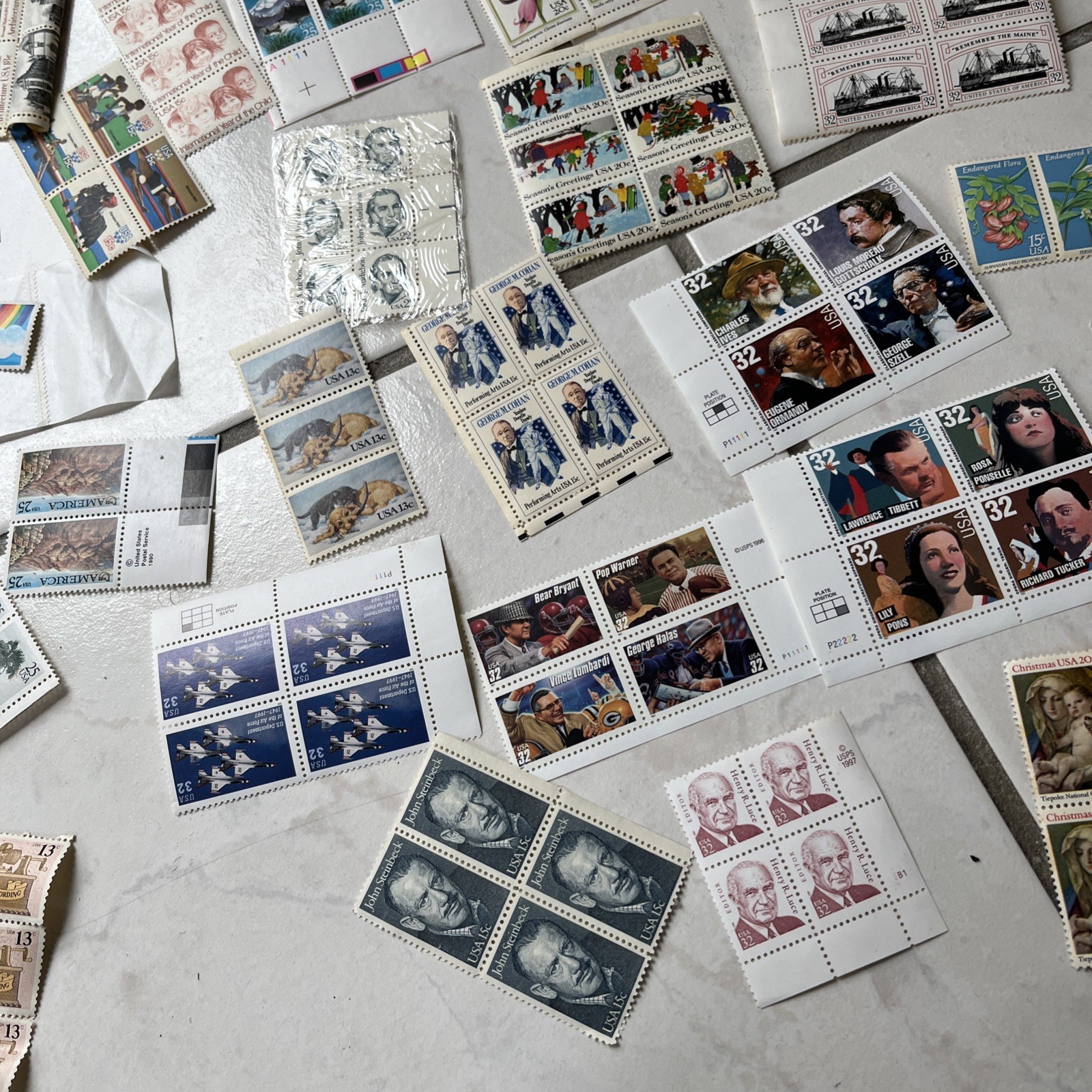 Unused Multiples & Strips & Singles of 13c, 32c, US Postage Stamps USA