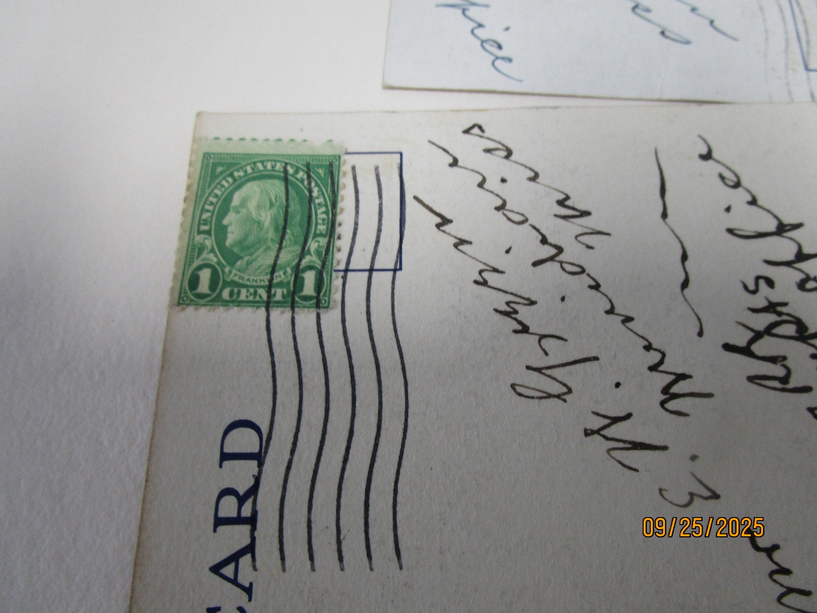 BENJAMIN 1 CENT STAMP POSTCARDS 7 LOT POSTMARKED 1938 STAMP EPHEMERA