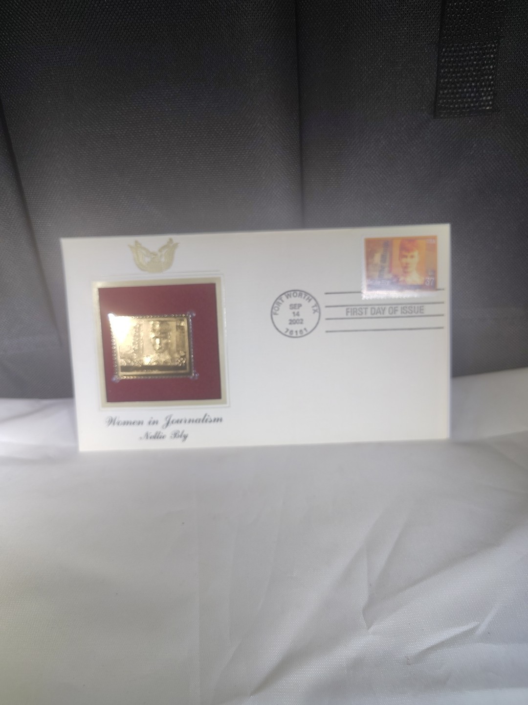 First Day Of Issue Sep 14 2002 Fort Worth TX 22kt Gold Replica Nellie Bly C/S