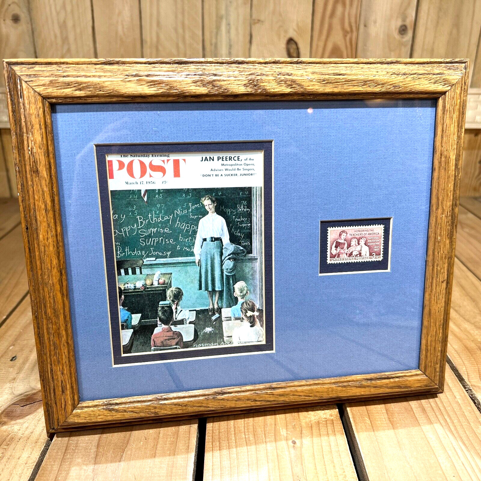 1957 Stamp 3 cents MNH Honoring Teachers Of America & Norman Rockwell Framed