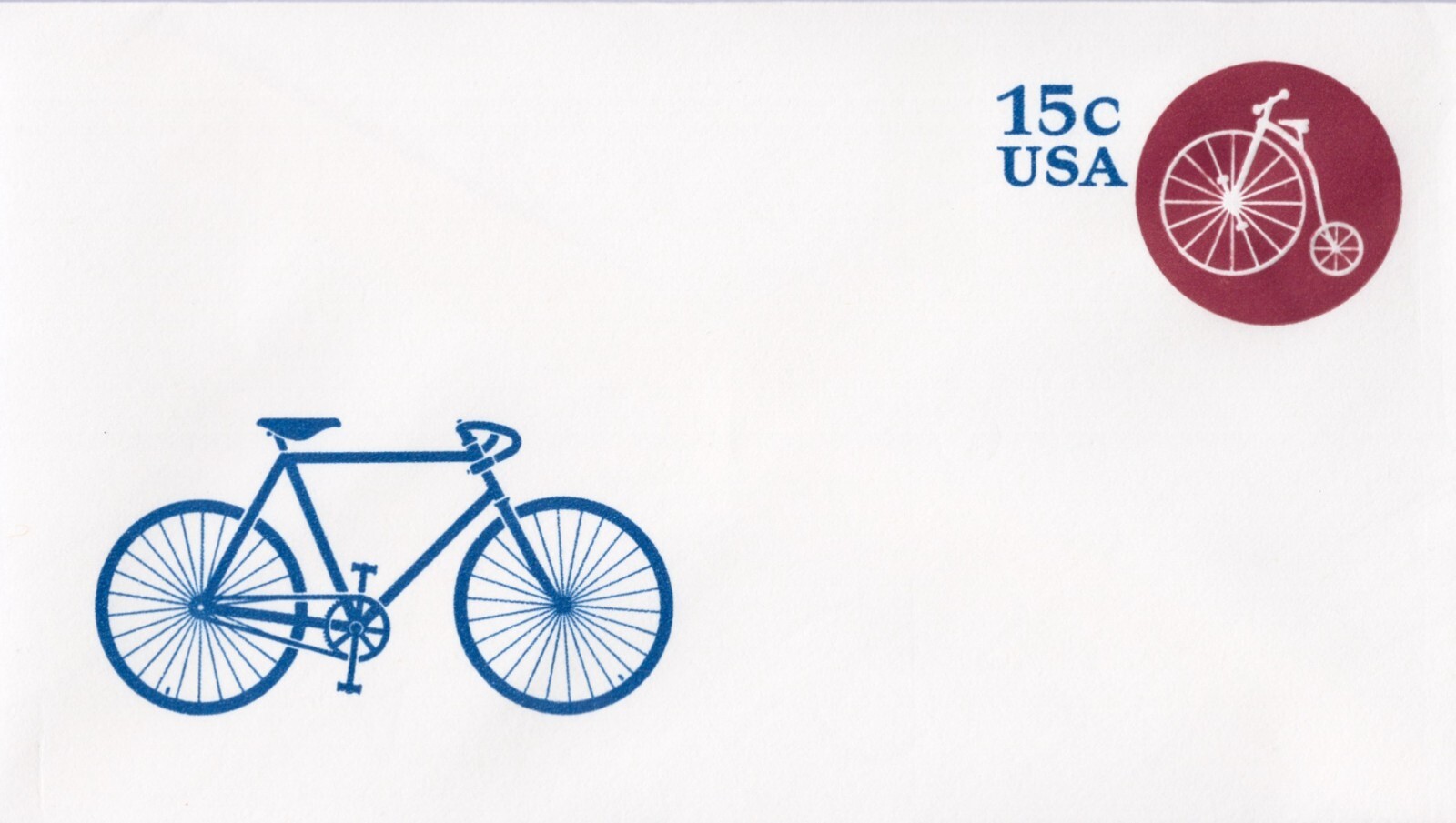 Vintage 1970s Bicycle Themed Postal Envelope Printed Postage 15 Cents Unused