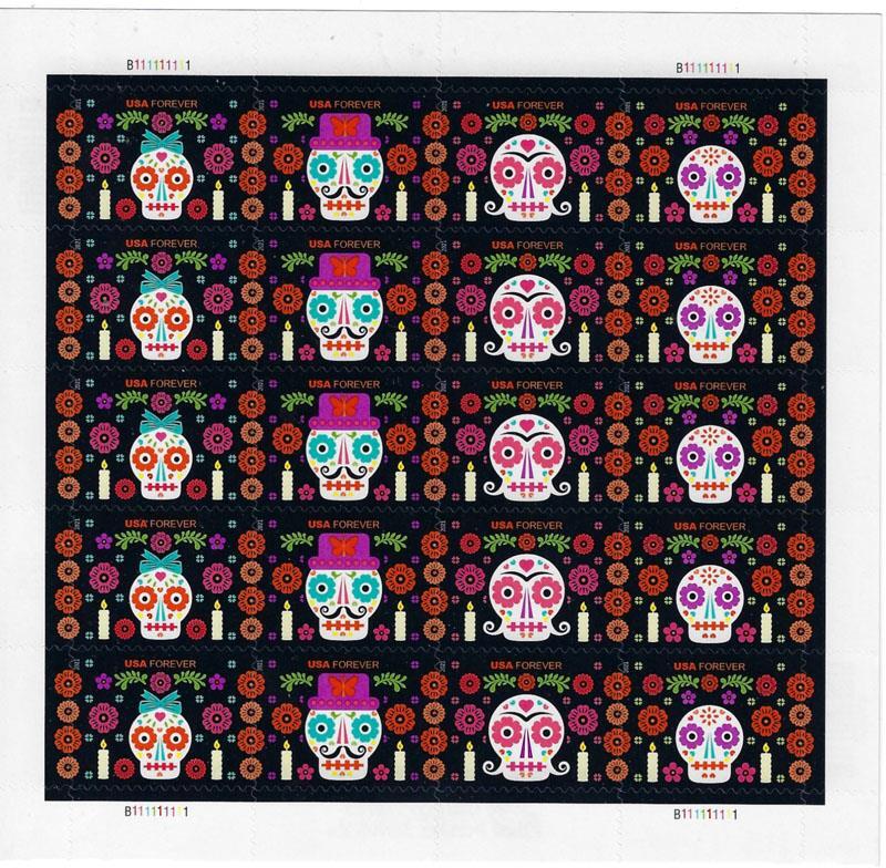 US SCOTT 5640 – 5643 PANE OF 20 DAY OF THE DEAD STAMPS FOREVER MNH