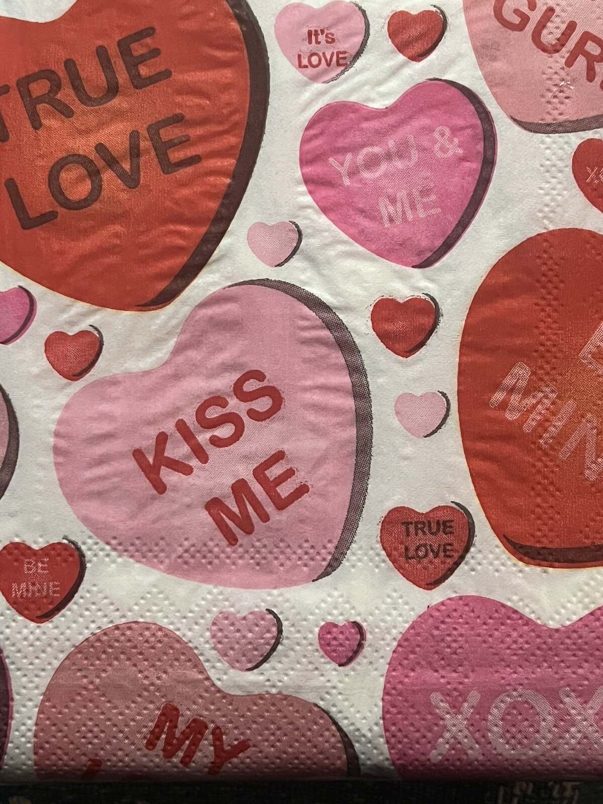 TWO Individual Paper Lunch Decoupage Napkins – VALENTINE Red Hearts/love/Be Mine