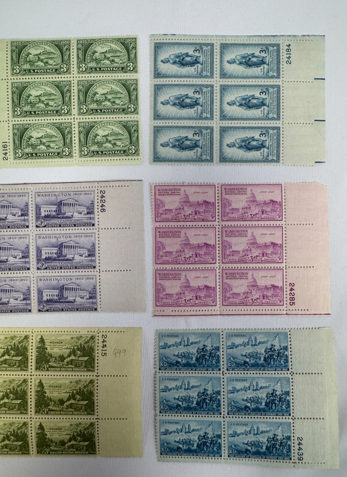 Vintage stamps US Plate Blocks 1950 to 1951 MNH Commemorative Stamps Scott 986