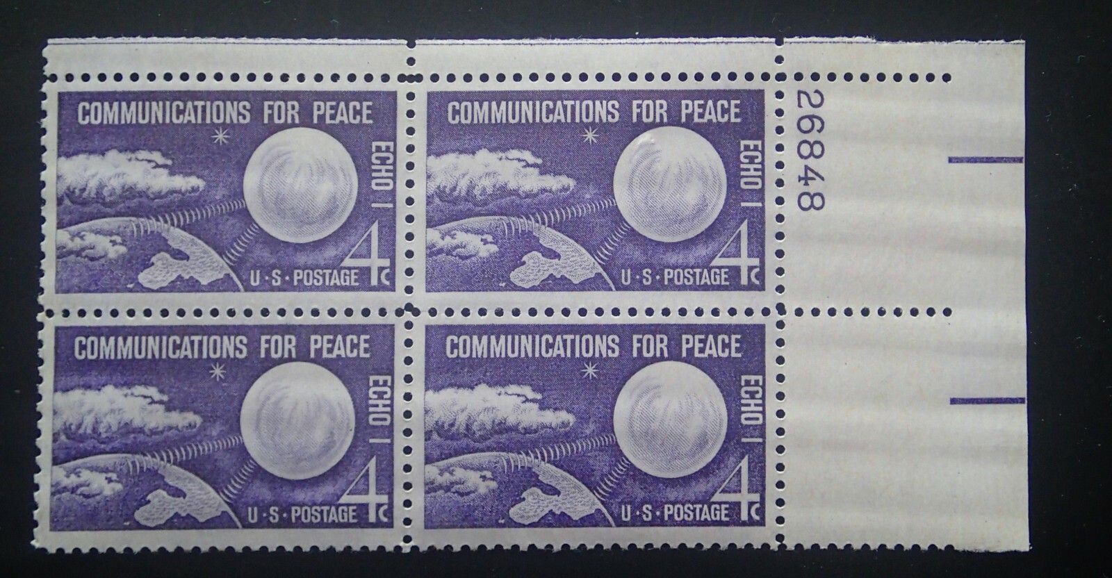4 cent Communications for Peace Plate Block of 4 # 26848 Scott # 1173