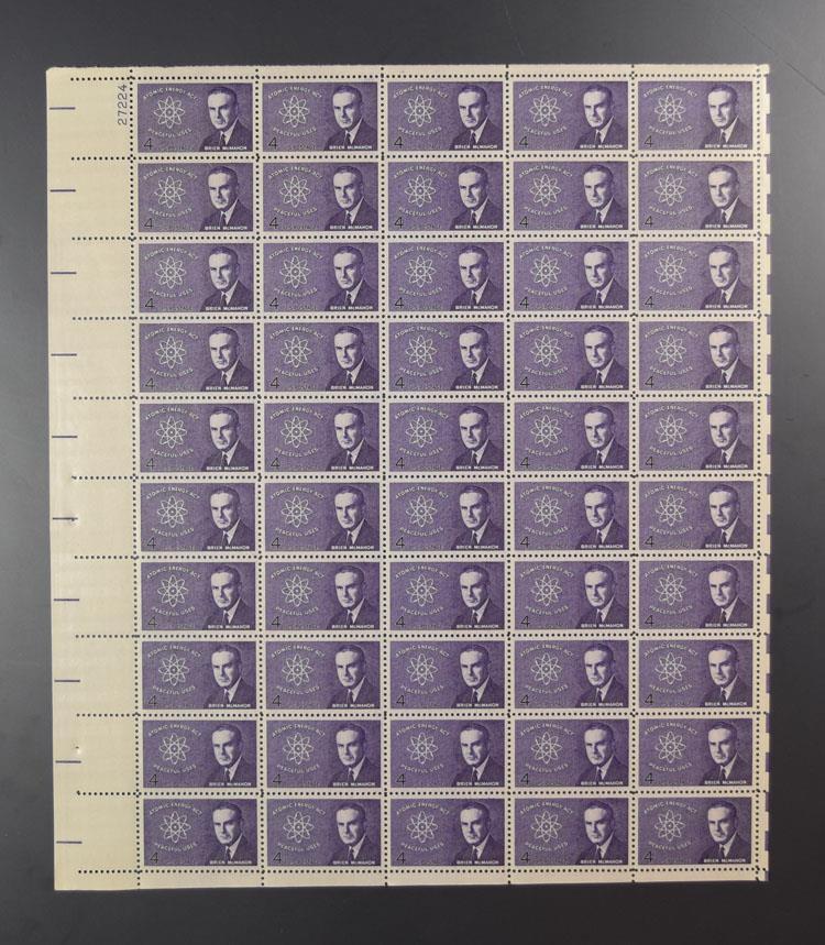 US SCOTT 1200 SHEET OF 50 ATOMIC ENERGY ACT BRIEN MCMAHON STAMPS 4 CENT FACE MNH