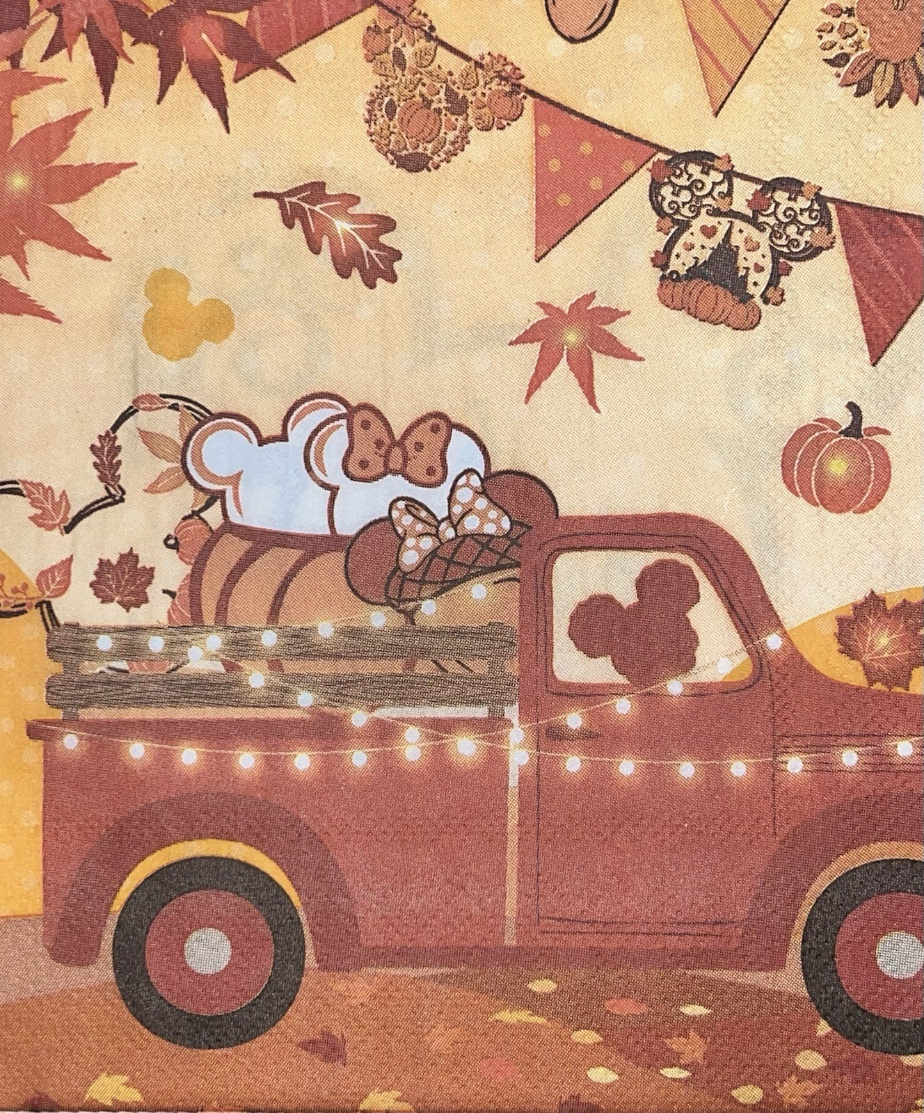 TWO Individual Napkins Decoupage Mickey Fall Mouse/truck/Pumpkins Autumn Maple