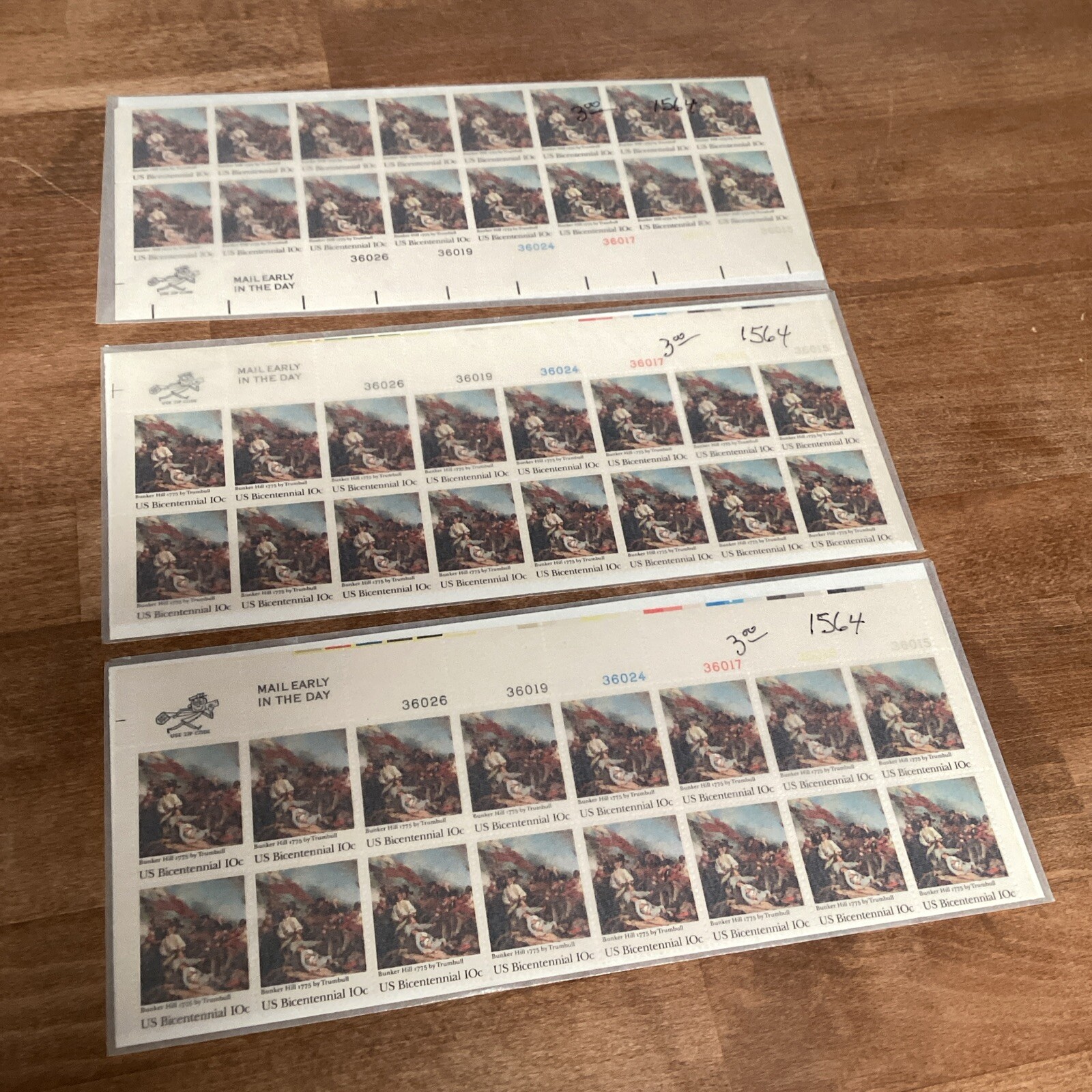 Lot of 3 – Block of 16 BUNKER HILL US BICENTENNIAL Stamps 10 Cent US Scott 1564