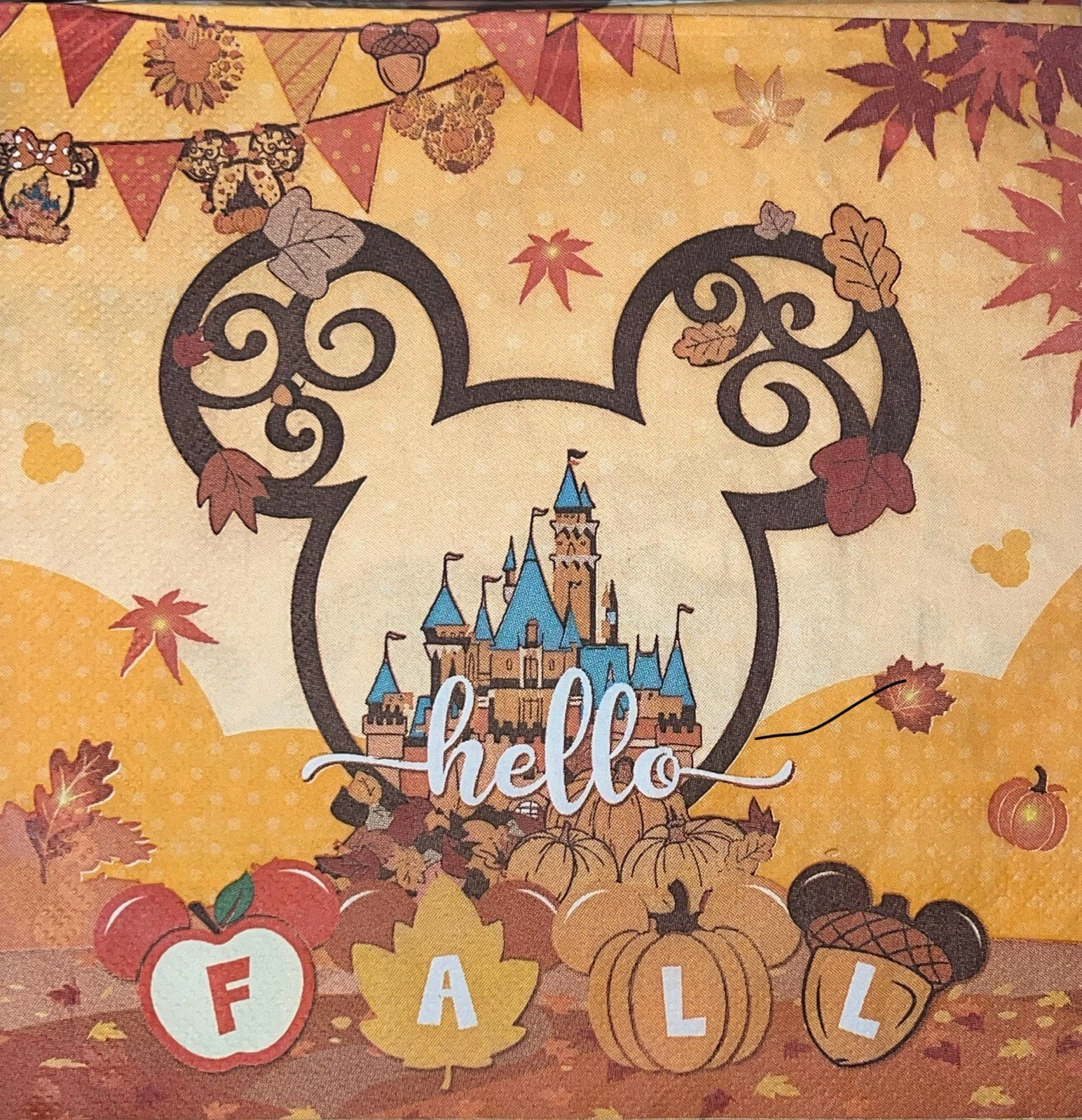 TWO Individual Napkins Decoupage Mickey Fall Mouse/truck/Pumpkins Autumn Maple