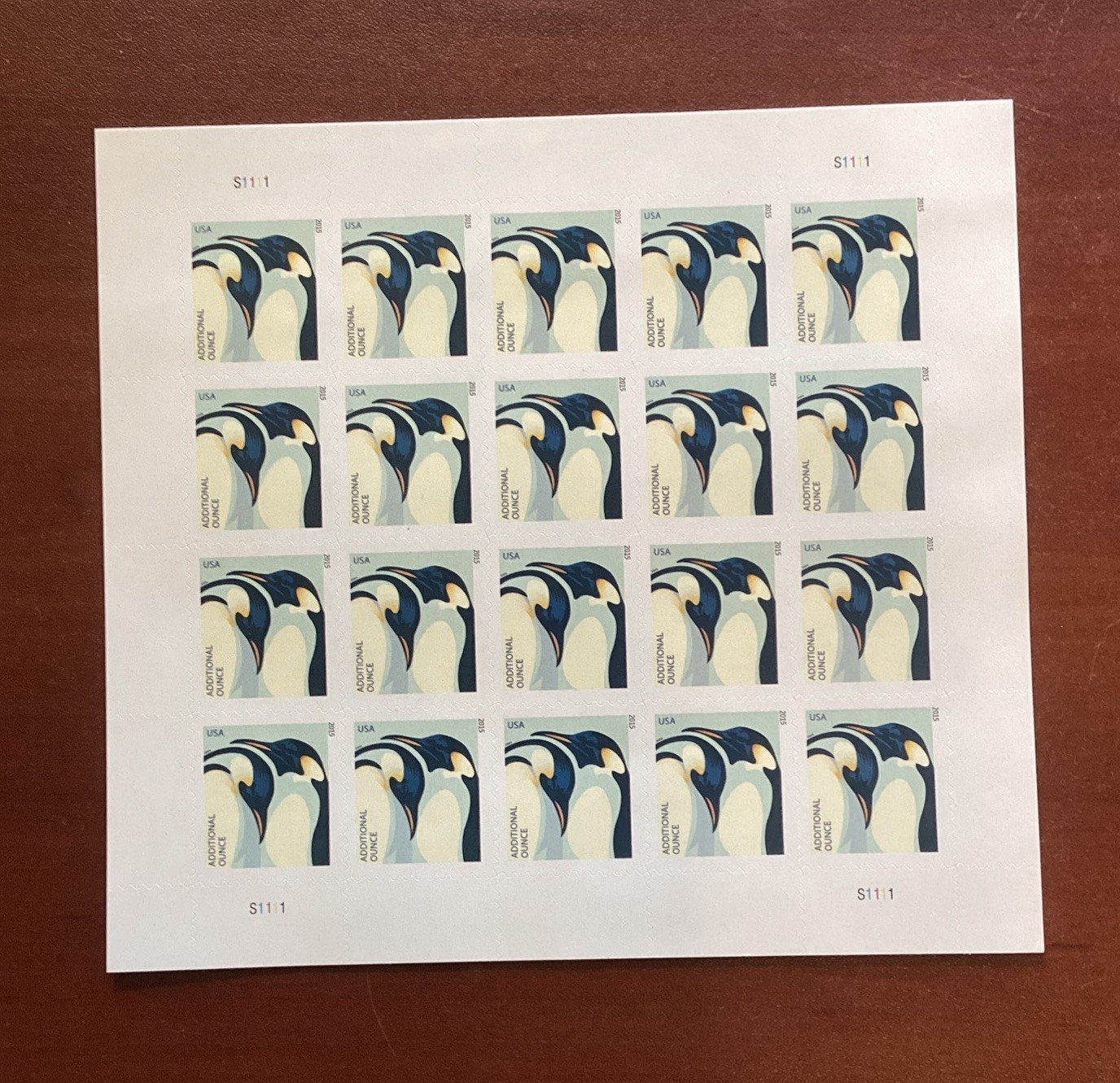 US 4989 PENGUIN – ADDITIONAL OUNCE Stamps Sheet of 20 Mint Never Hinged