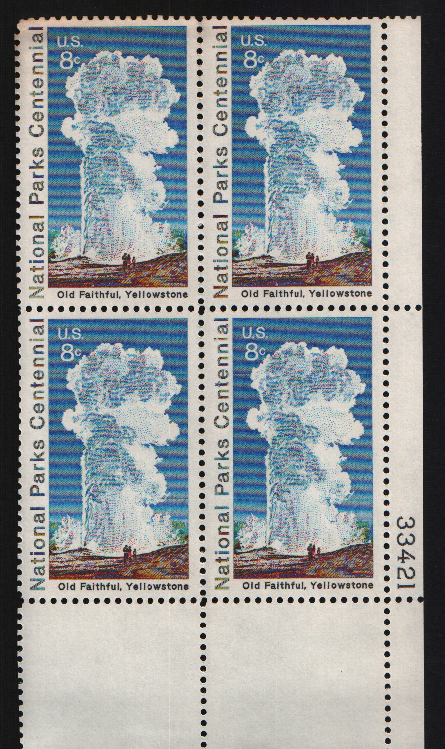 1972 8c National Parks Centennial: Old Faithful Block of Four Scott #1453 ST266