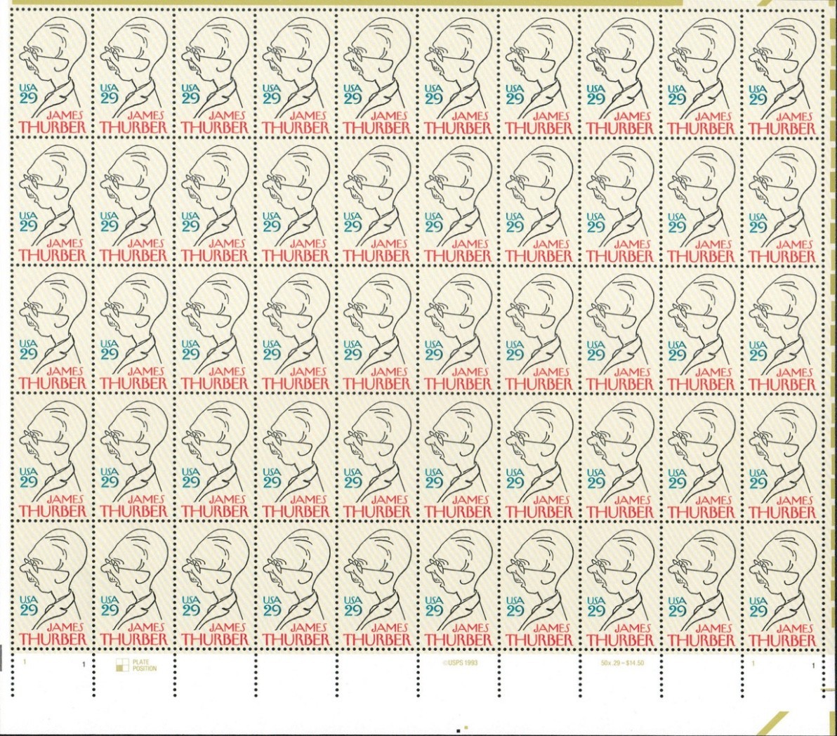 United States 29¢ Author James Thurber Postage Stamp #2862 MNH Full Sheet