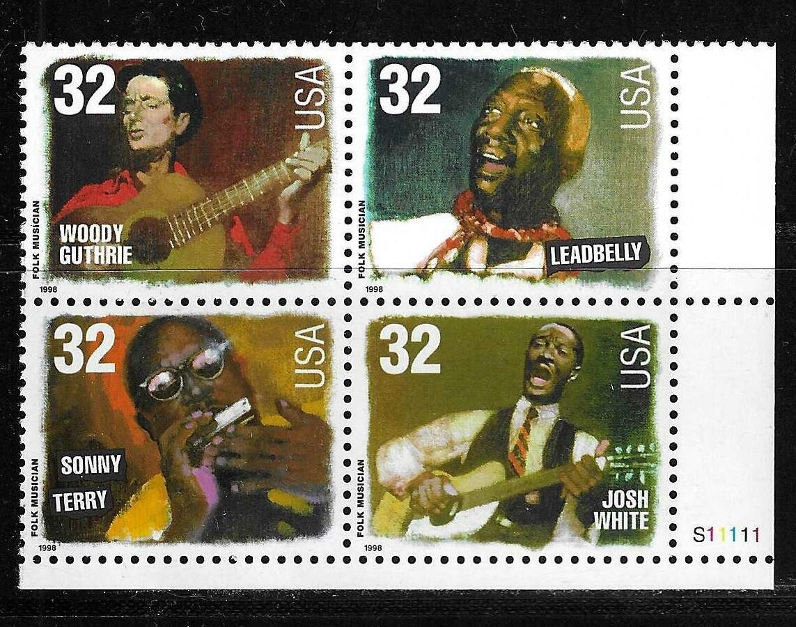 USA SC # 3215a American Music series – Folk Musicians – BLK4 . MNH