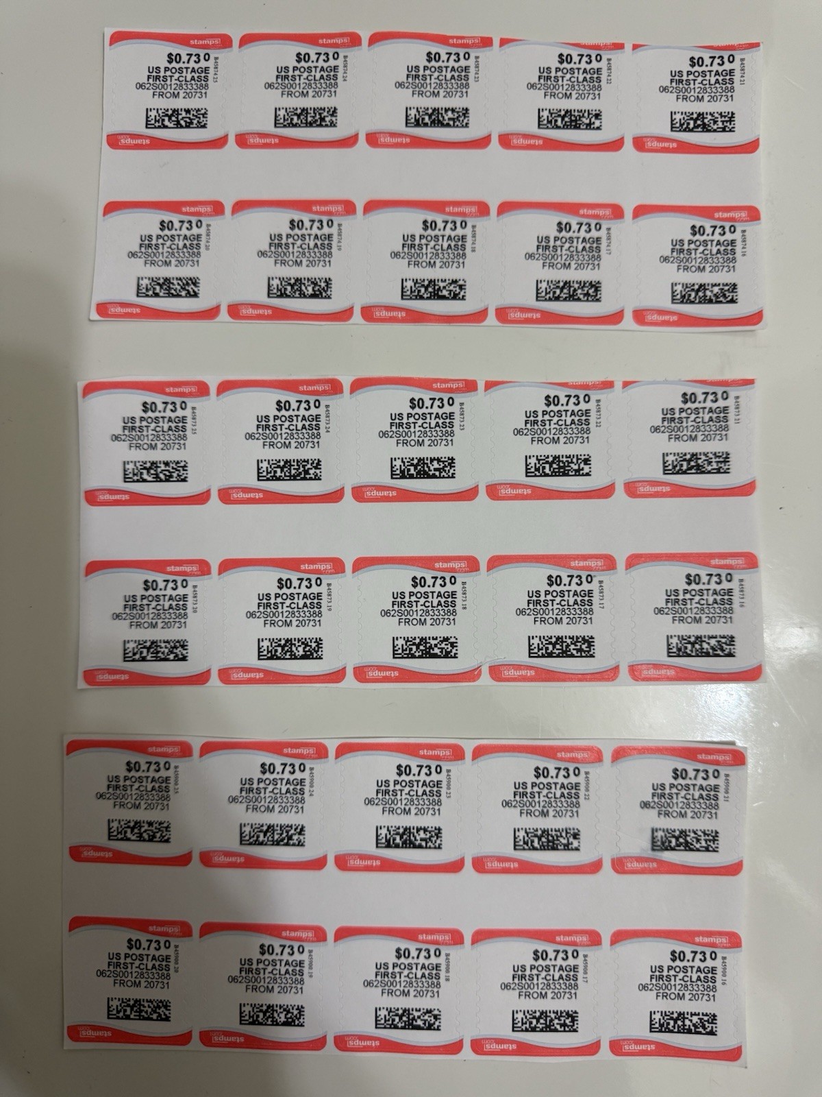 Computer Vended Stamps First Class Postage 500 Total. Fast Shipping!!!
