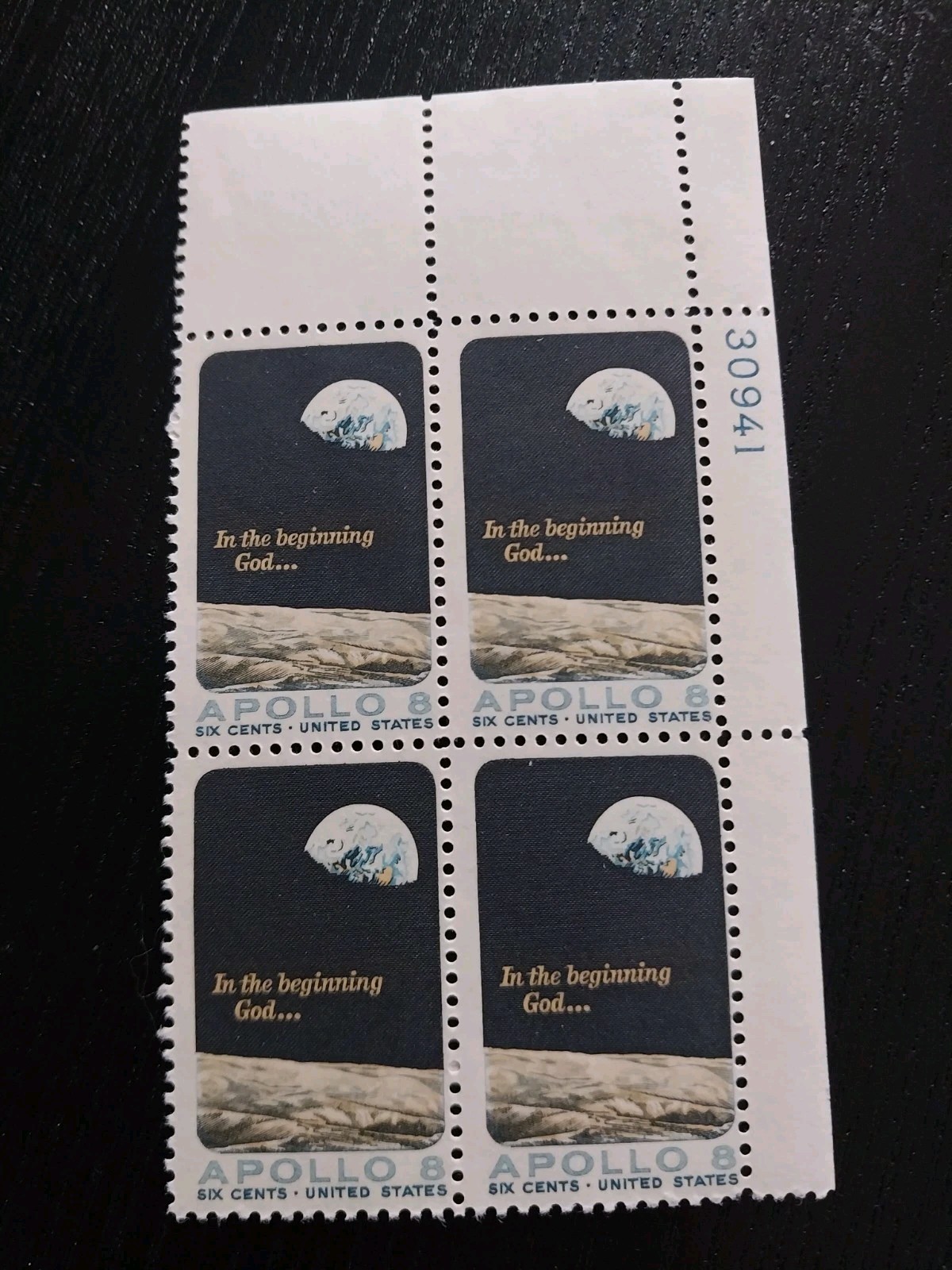 Block Of Stamps Apollo 8 6 Cents Us Postage Unused In The Beginning God…