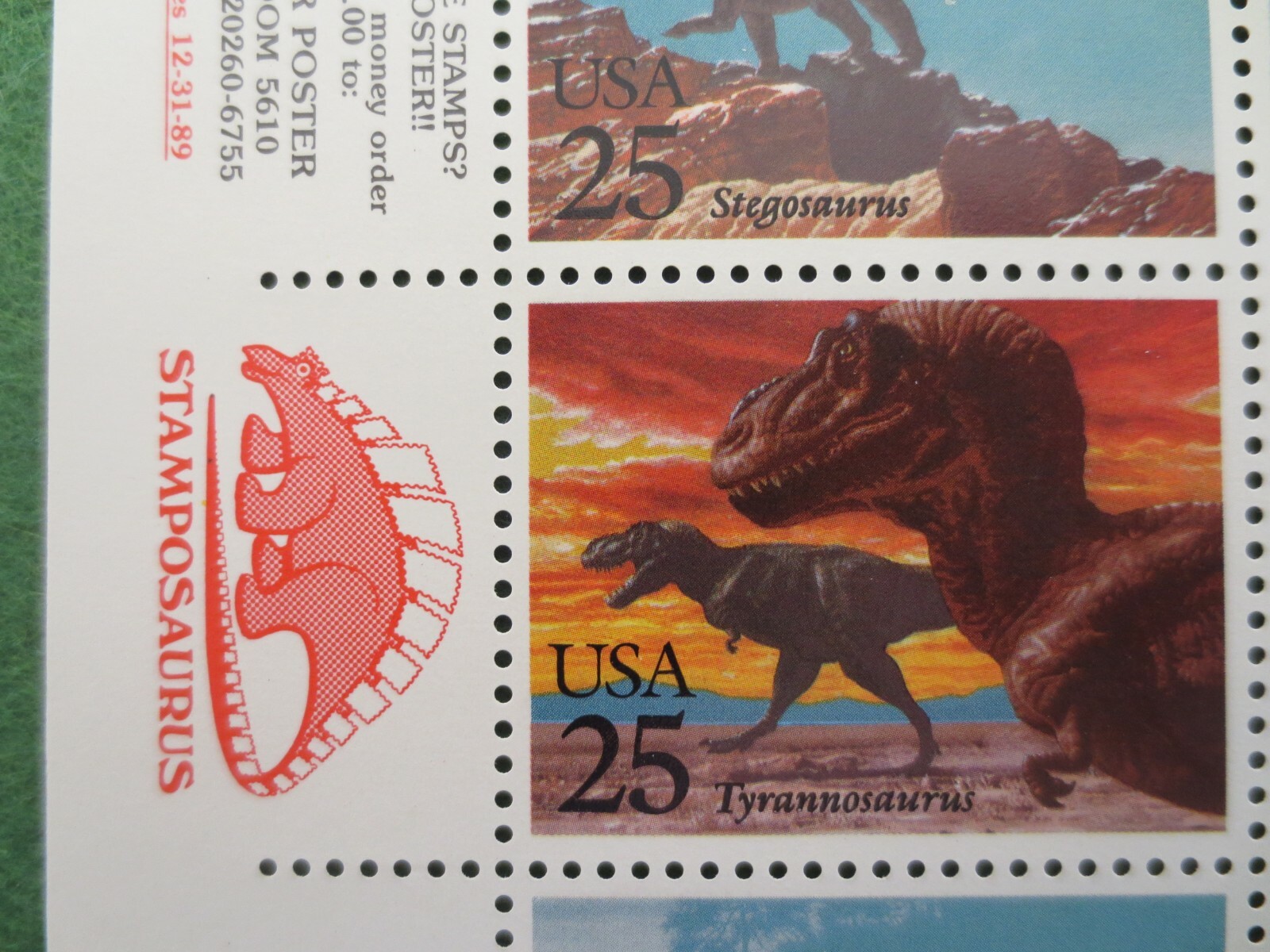 DOC Scott #2422-25 Prehistoric Animals 25¢ 1989 Sheet of 40 MNH XF