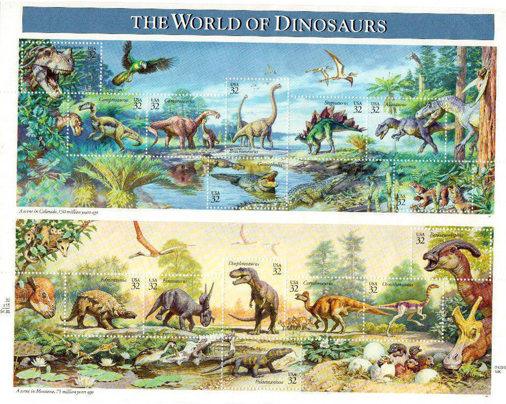 STAMPS # 3136 SHEET The World of Dinosaurs MNH 1996
