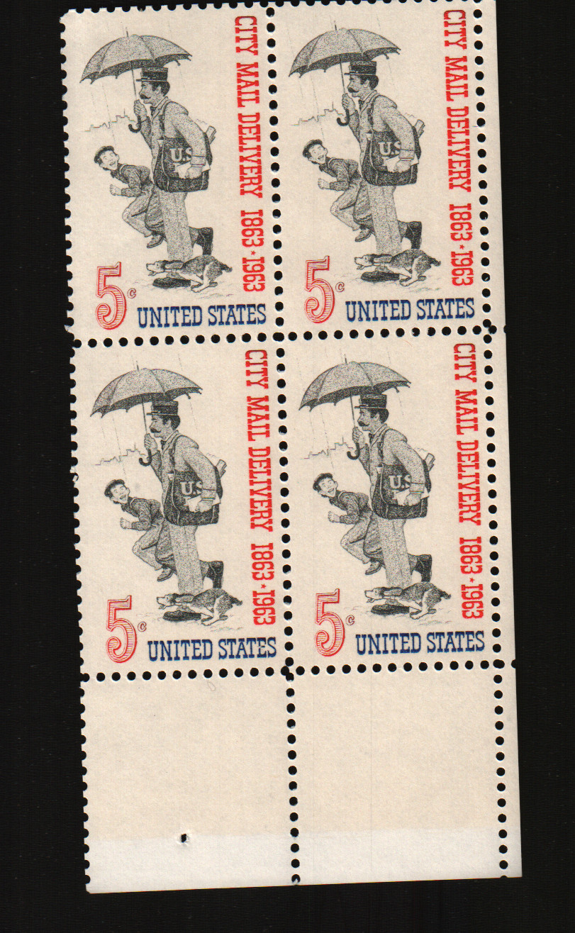 1963 5c City Mail Delivery Centennial Block of 4 Scott #1238 ST012