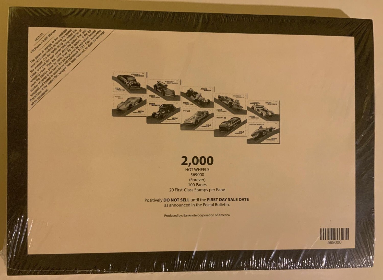 2018 Hot Wheels Sheet of 20 Full Pad of 100 Sheets (2000 Stamps) Scott 5330a